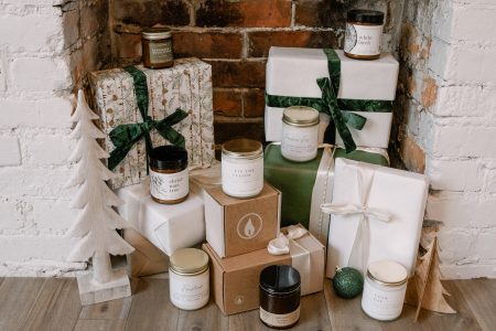Vellabox gift presents under the fireplace