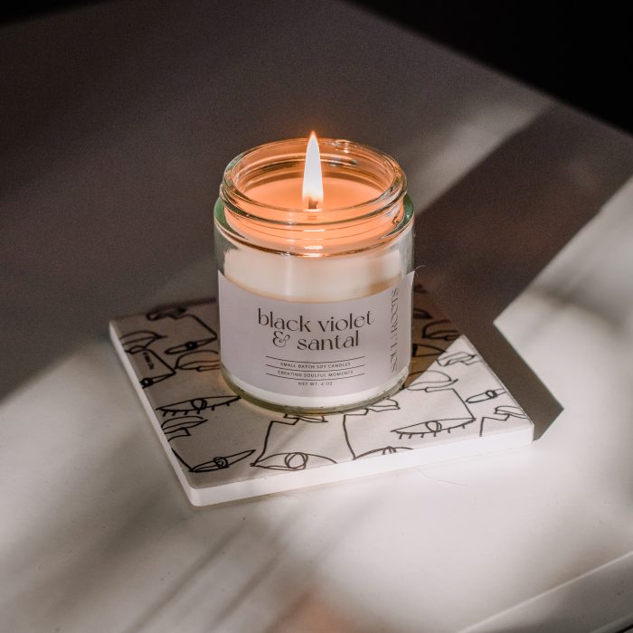 black violet and santal candle by soul roots maker