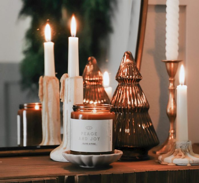 olive and pine peace and joy candle