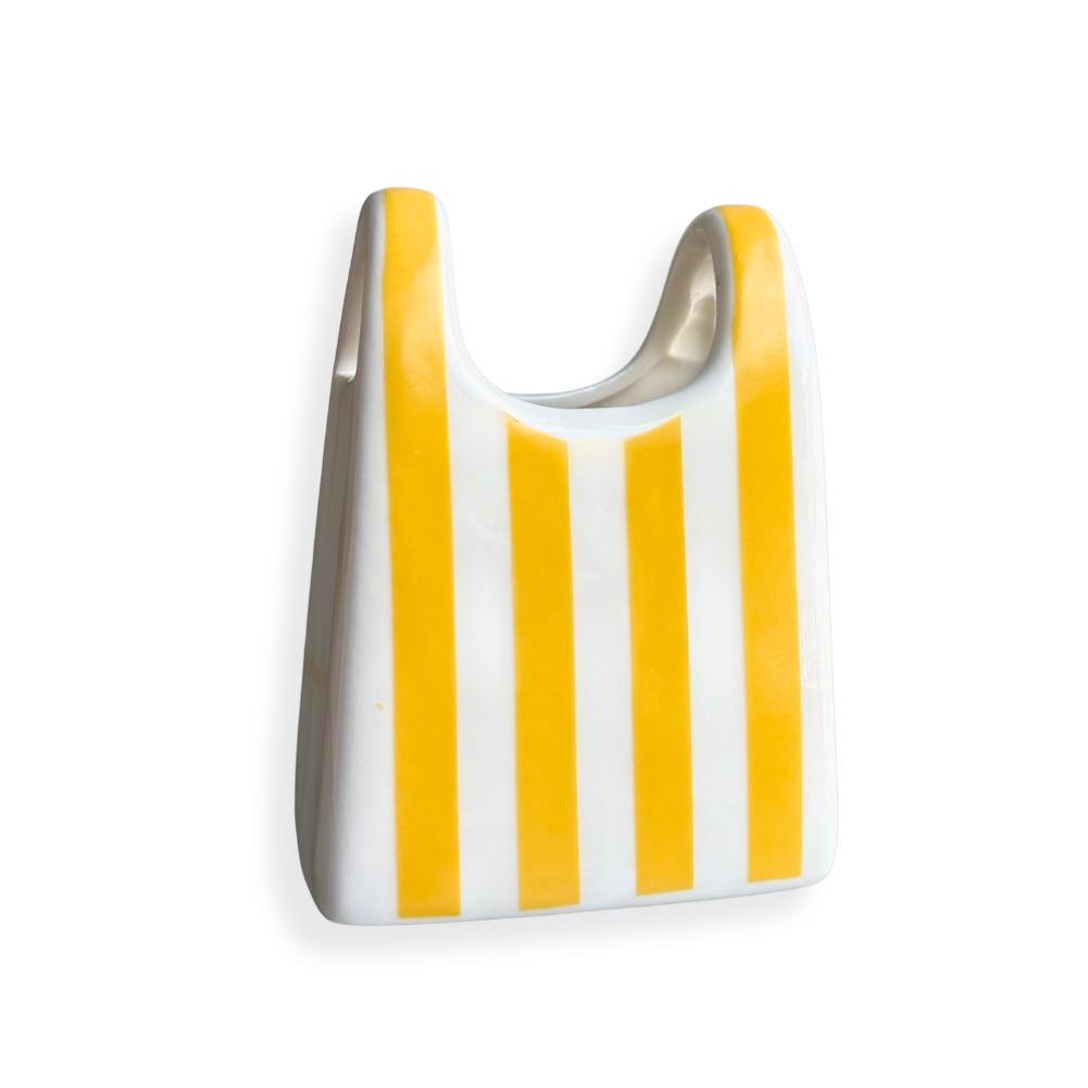 Yellow Stripe Ceramic Bag-Shaped Match Holder