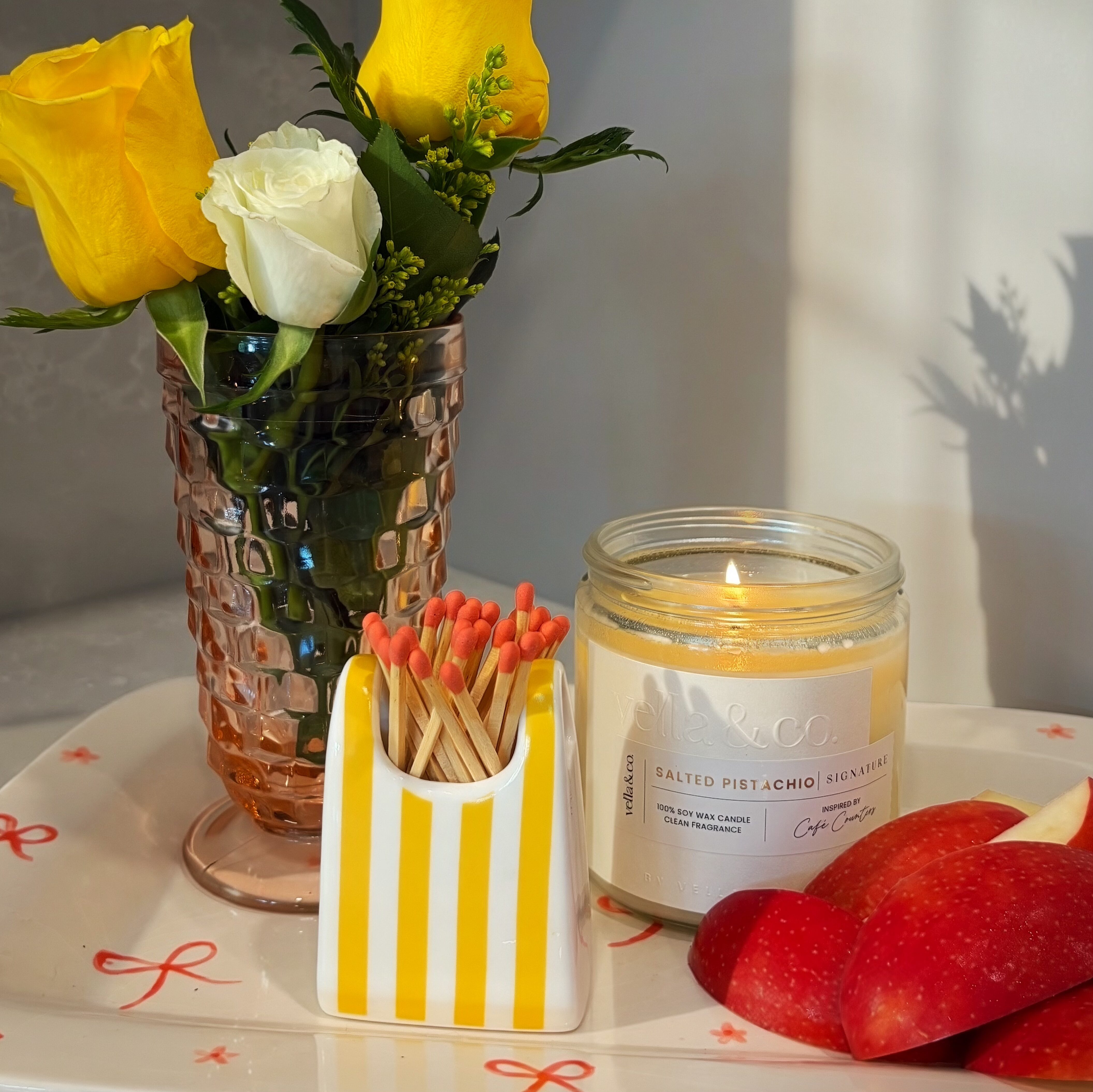 Yellow Stripe Ceramic Bag-Shaped Match Holder - Image 3